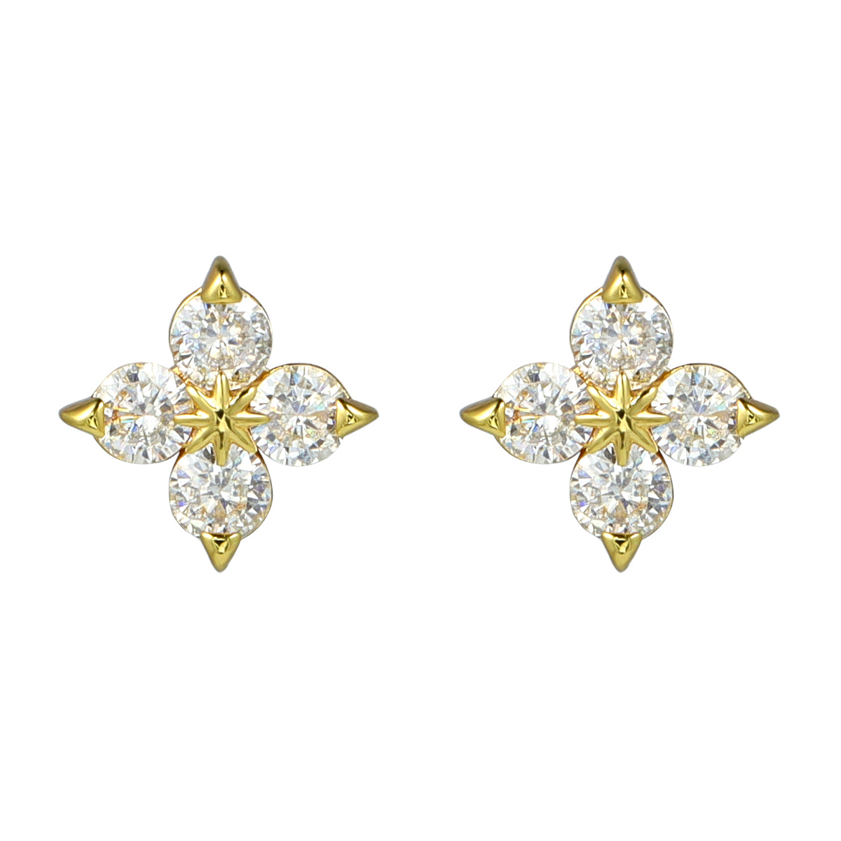 Four Petaled Starburst Lab Grown Diamond Earrings｜Gold-Set Diamond Floral Sparkle Accent