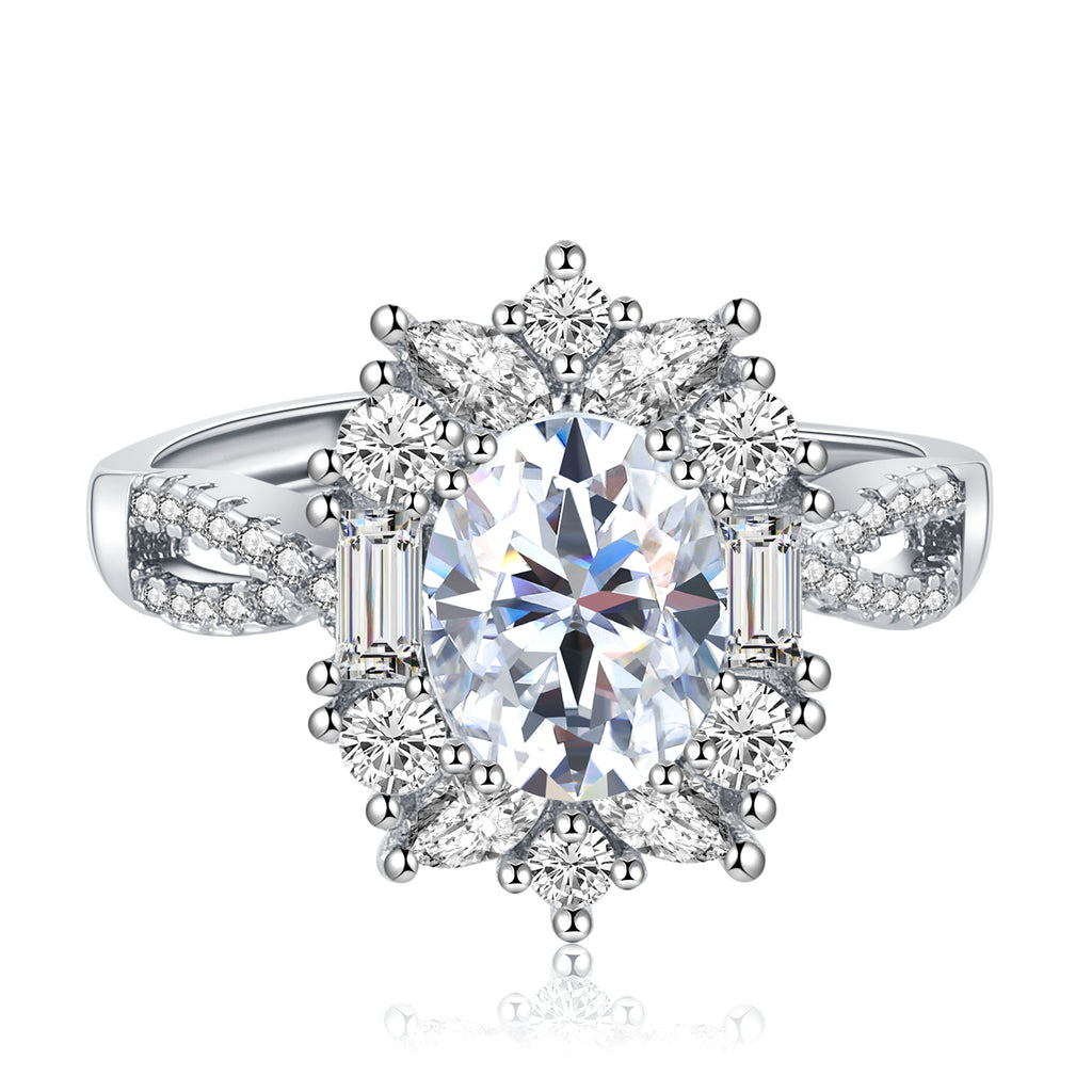 Queen of Blooms Pavé Set Lab Grown Diamond Ring Oval Center Stone with Multiform Diamond Cluster