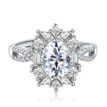 Queen of Blooms Pavé Set Lab Grown Diamond Ring Oval Center Stone with Multiform Diamond Cluster