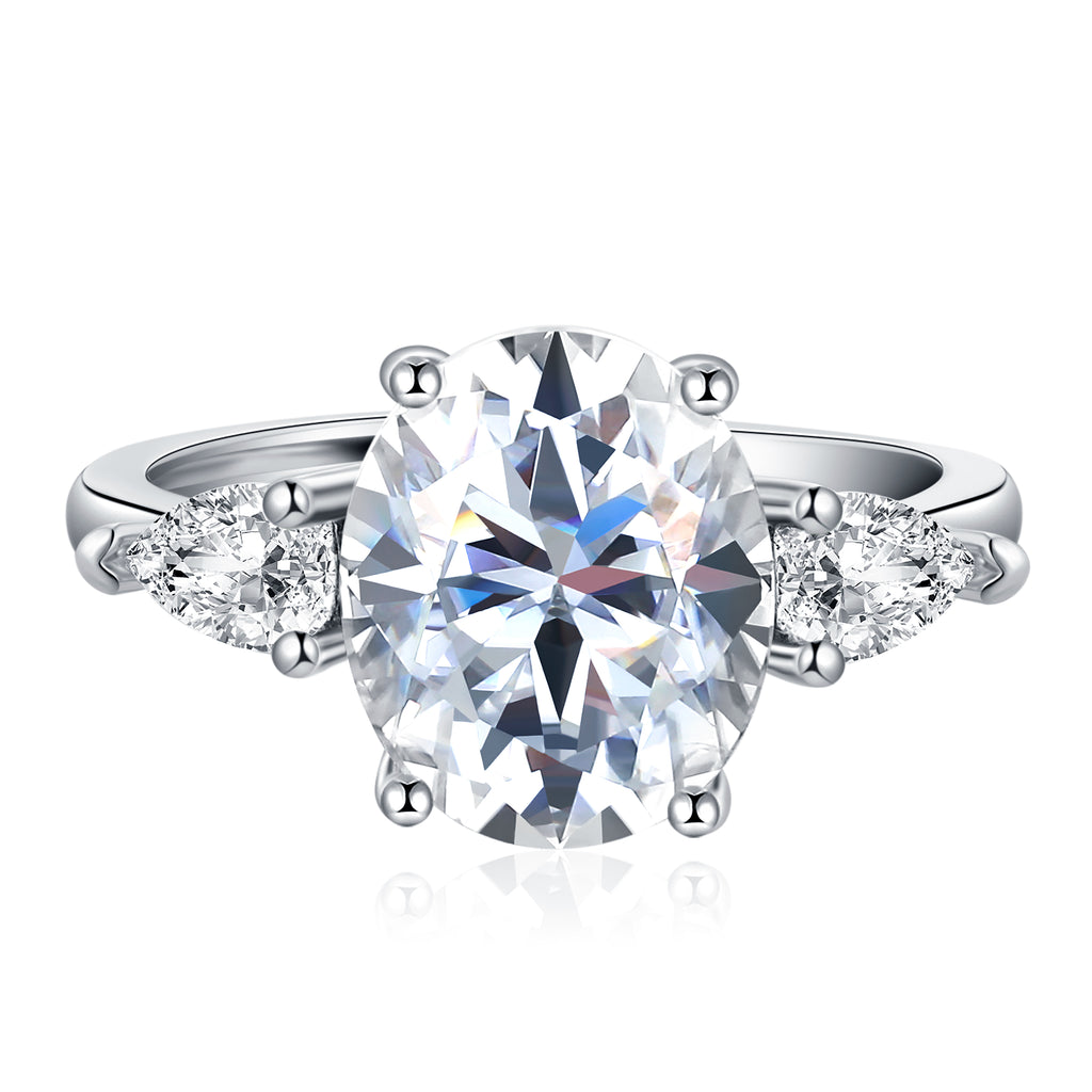 Oval Cut Lab Grown Diamond Ring | Three Stone Design with Radiant Full Diamond Setting