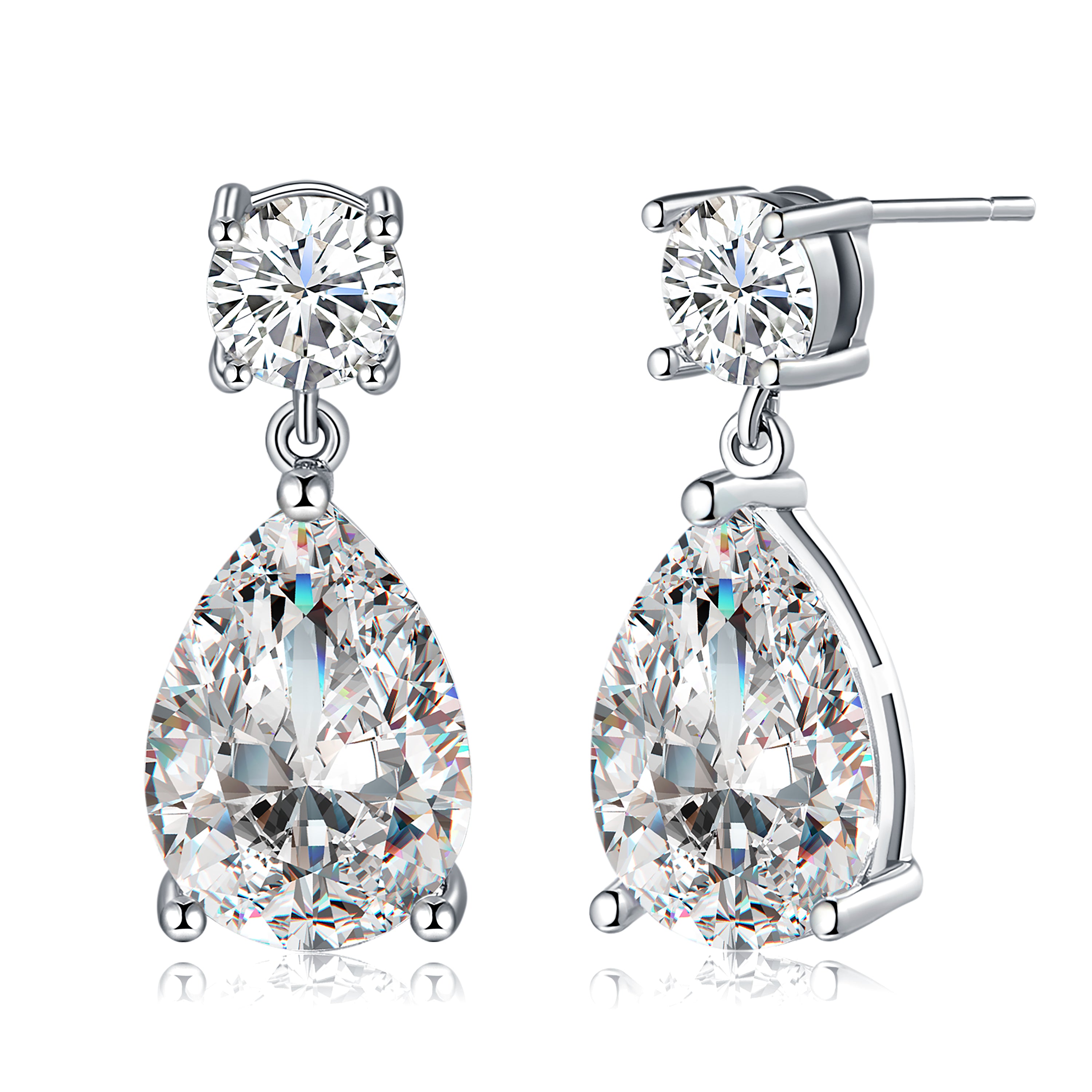 Waterdrop Double Diamond Lab Grown Diamond Earrings｜White Gold Radiance