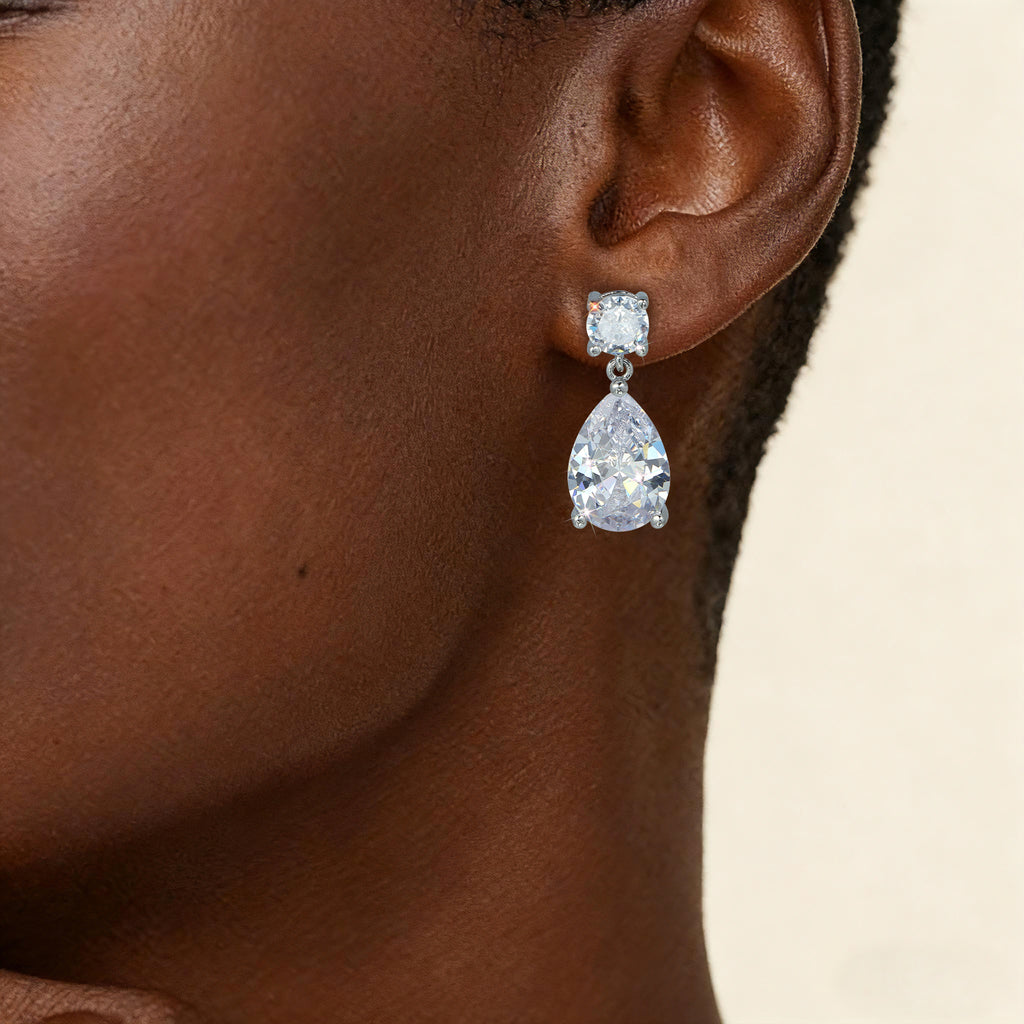 Waterdrop Double Diamond Lab Grown Diamond Earrings｜White Gold Radiance