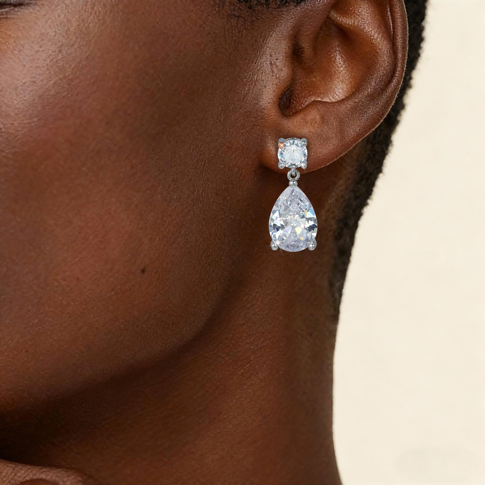 Waterdrop Double Diamond Lab Grown Diamond Earrings｜White Gold Radiance