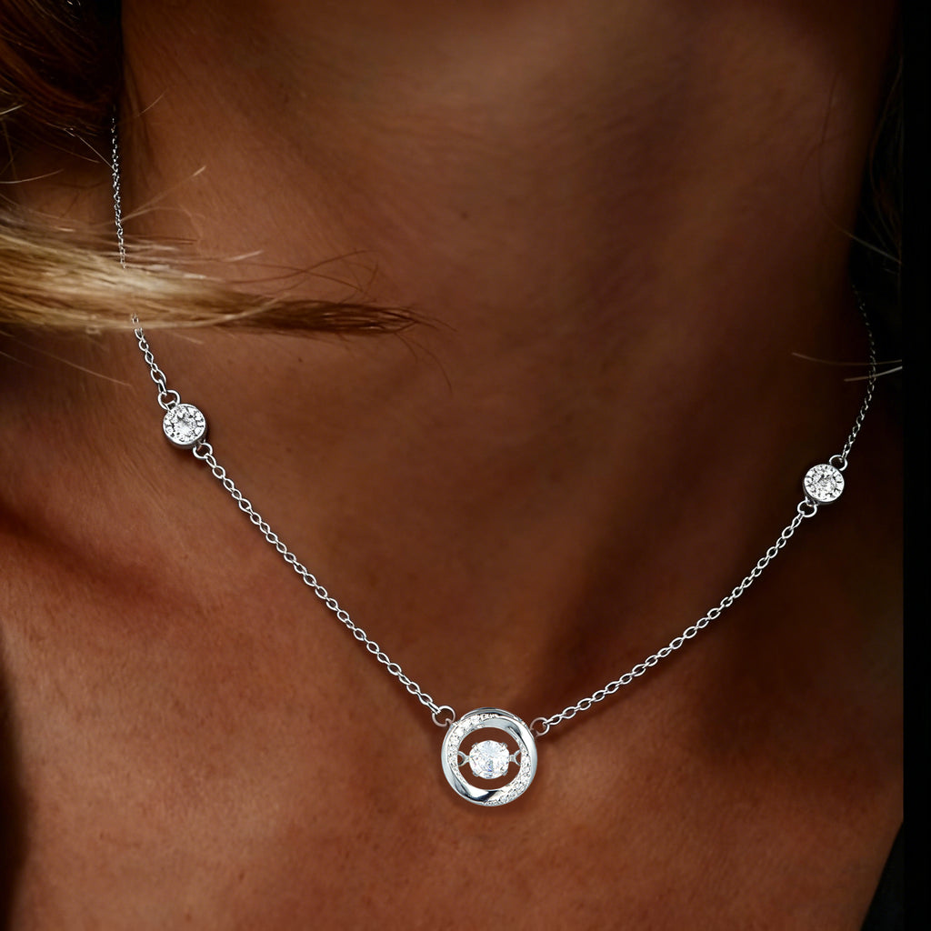 Star Ring Lab Grown Diamond Necklace | Scattered Diamonds Along the Chain, Centered Sparkling Diamond