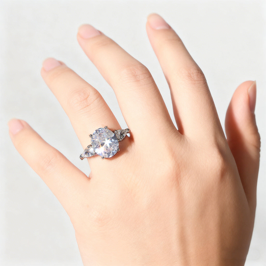 Oval Cut Lab Grown Diamond Ring | Three Stone Design with Radiant Full Diamond Setting