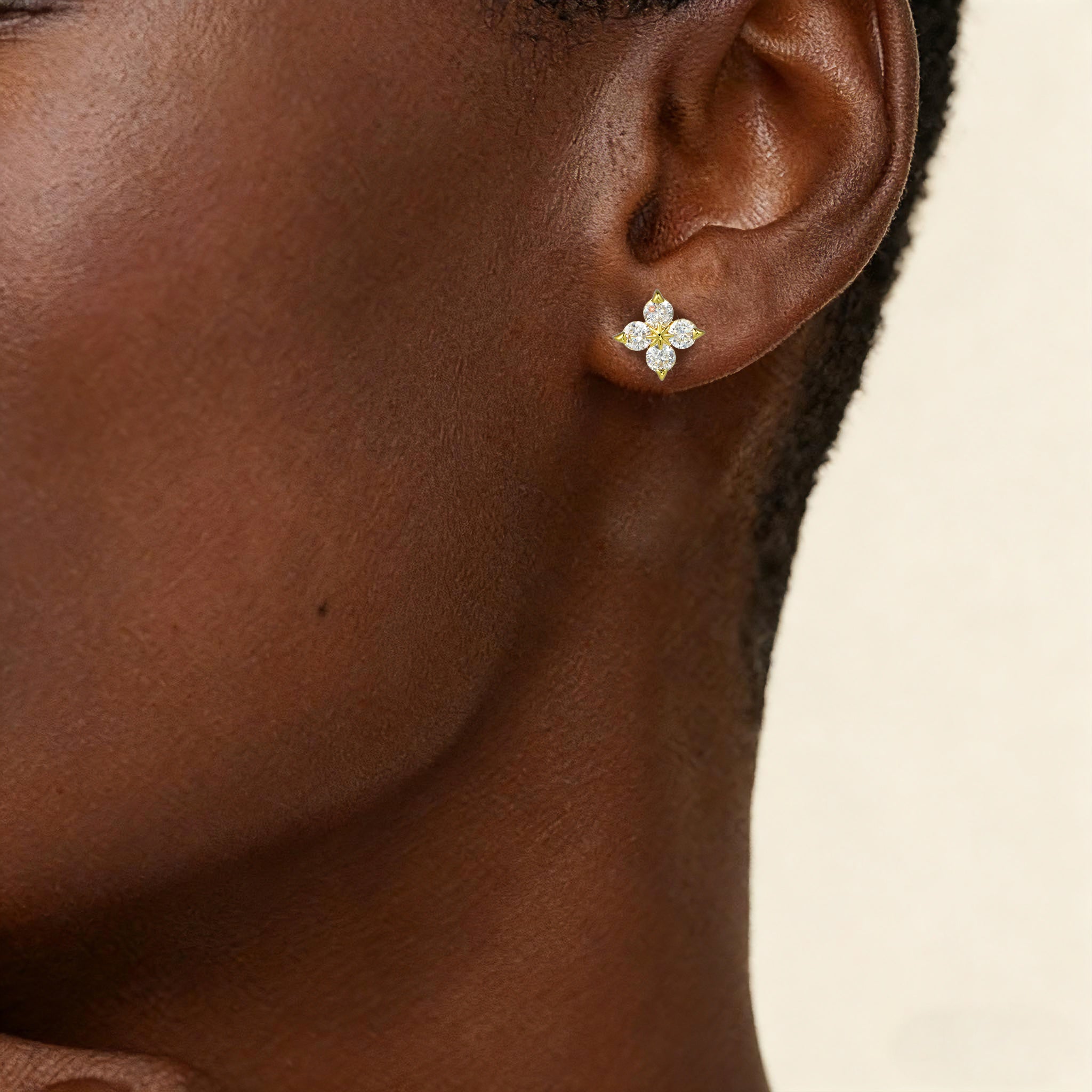 Four Petaled Starburst Lab Grown Diamond Earrings｜Gold-Set Diamond Floral Sparkle Accent