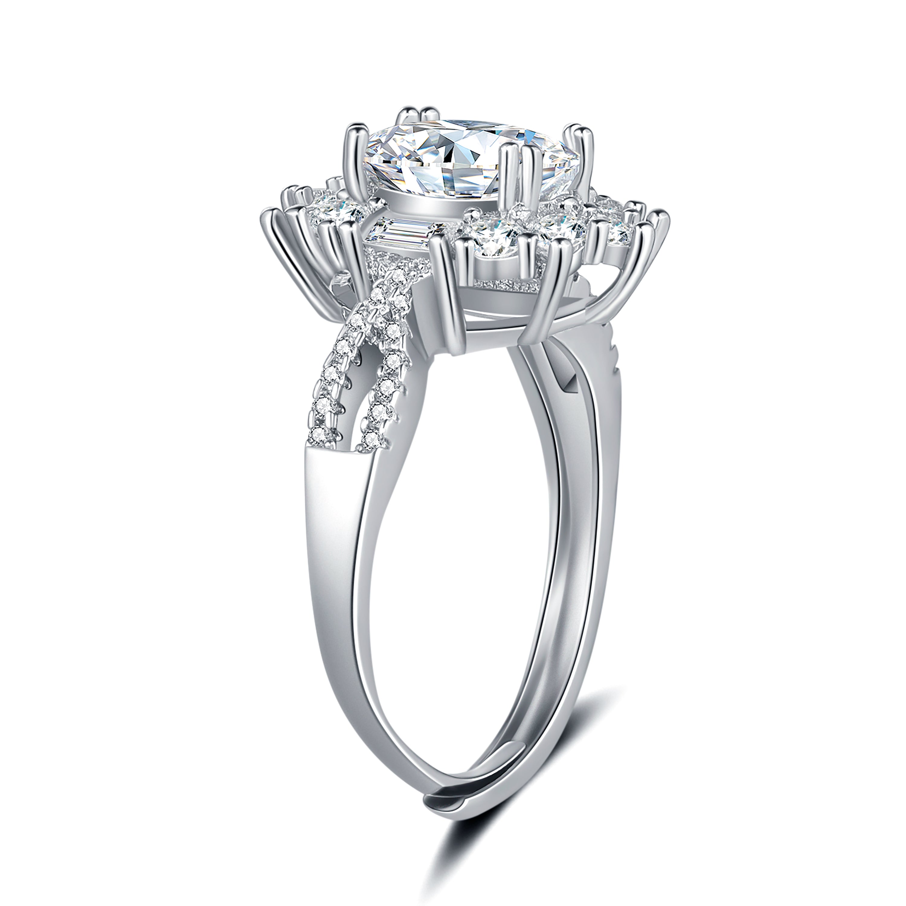 Queen of Blooms Pavé Set Lab Grown Diamond Ring Oval Center Stone with Multiform Diamond Cluster