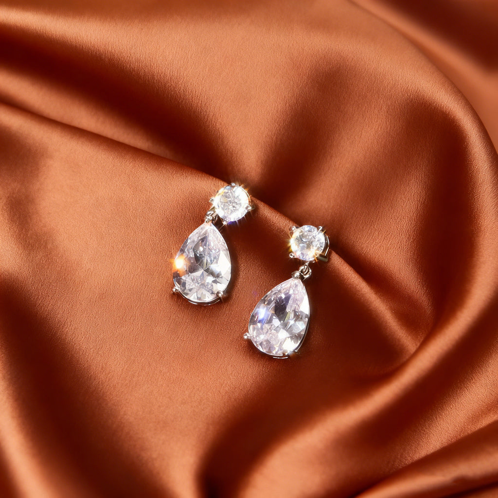 Waterdrop Double Diamond Lab Grown Diamond Earrings｜White Gold Radiance