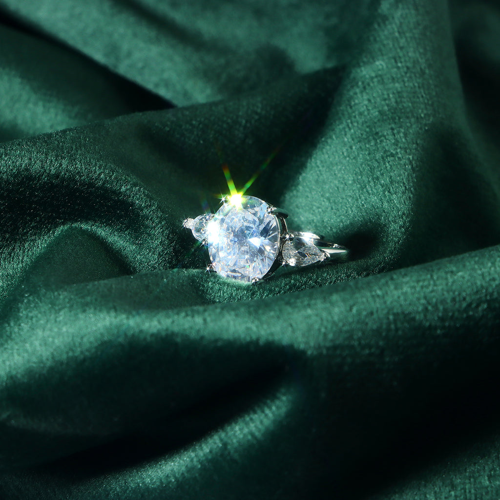 Oval Cut Lab Grown Diamond Ring | Three Stone Design with Radiant Full Diamond Setting