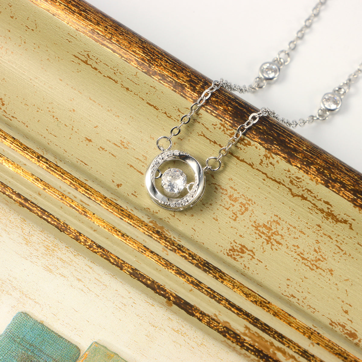 Star Ring Lab Grown Diamond Necklace | Scattered Diamonds Along the Chain, Centered Sparkling Diamond